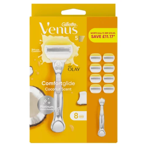 Gillette Venus Comfortglide with Olay, Platinum Metal Handle & 8 Blades